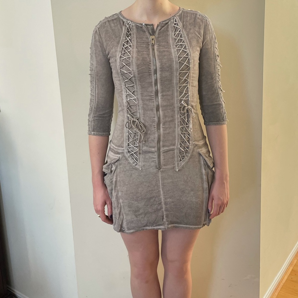 Balmain Lace-Up Dress In Taupe - Gem